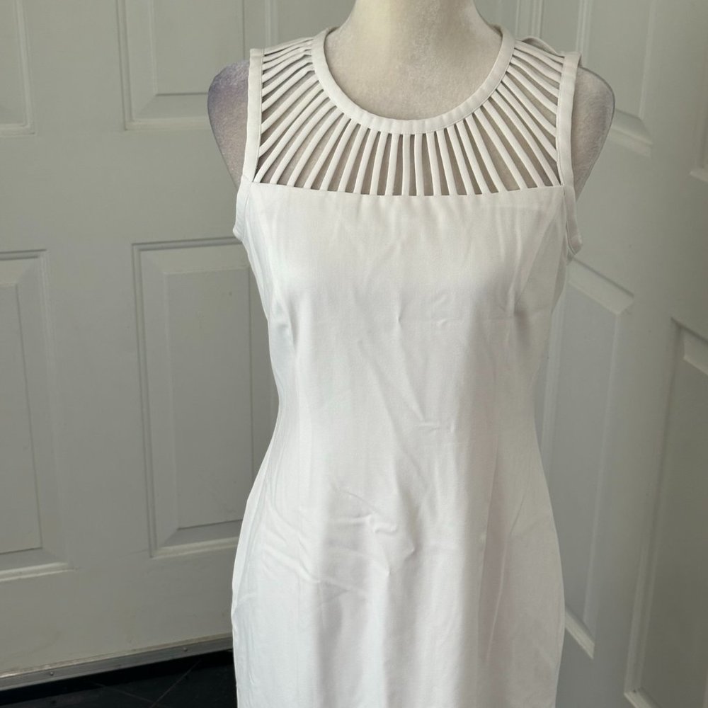 NWT CALVIN KLEIN Womens White Openwork Cutout Neckline Sleeveless Sheath Dress 6